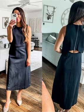 Spanx Ponte Fitted Classic Navy Midi Dress Keyhole Back NEW Small 20599R